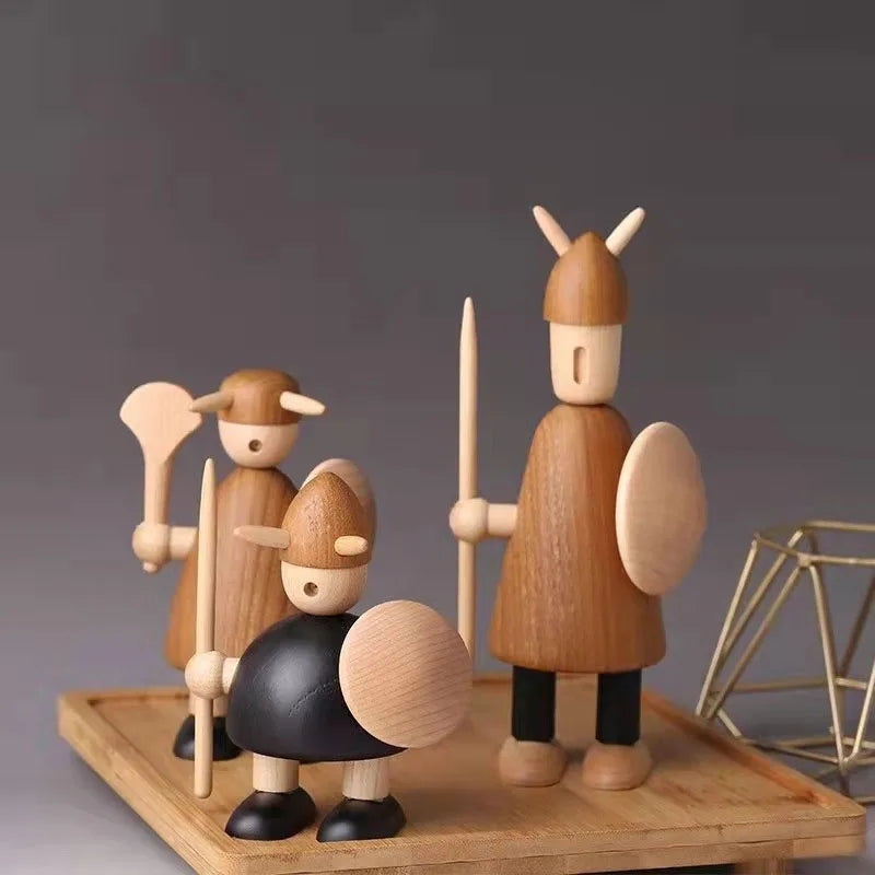 Cute Nordic Wooden Viking Figurines