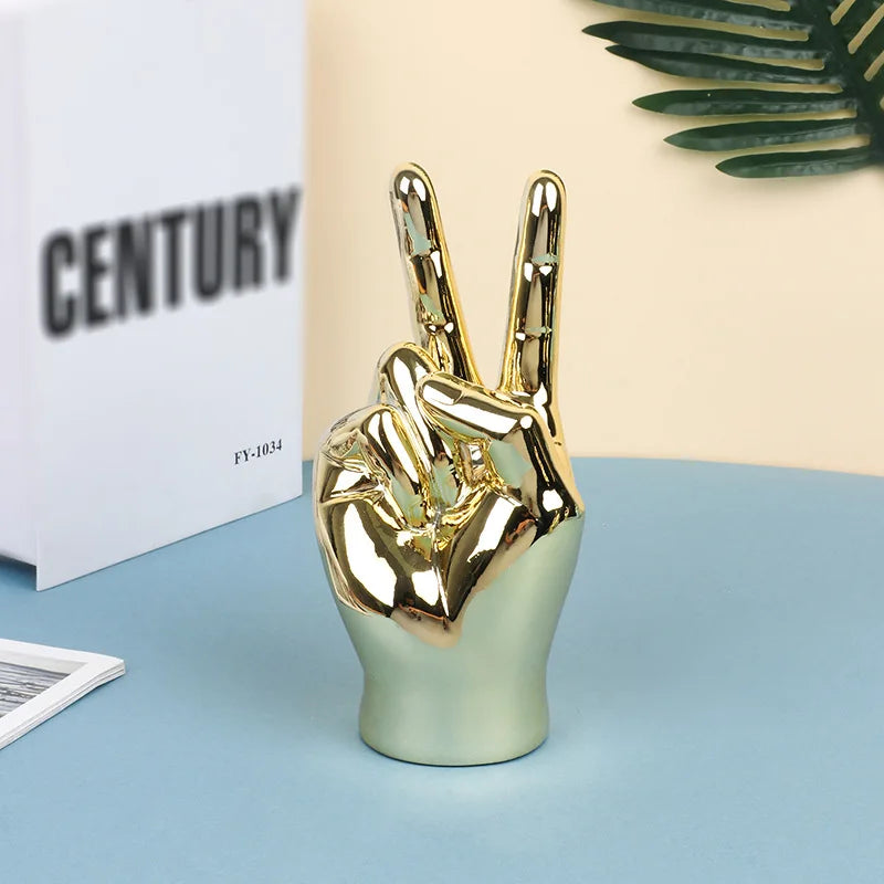 Modern Golden Hand Gesture Sculpture Set