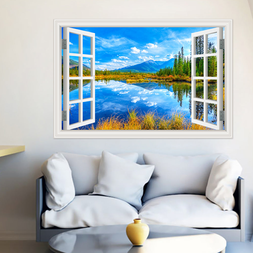 3D Window View Wall Sticker in Autumn Wilderness Reflections
