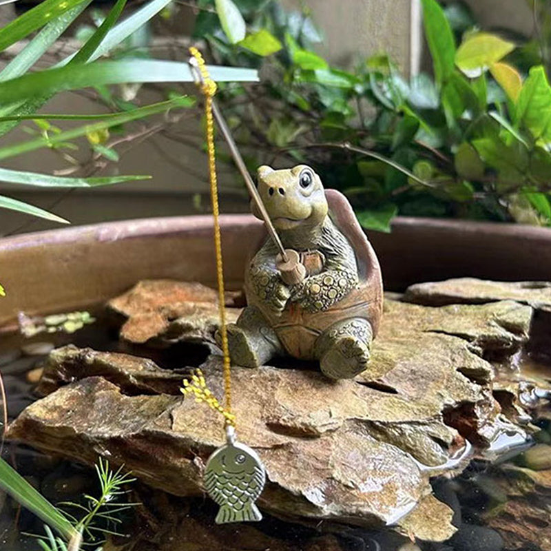 Funny Fishing Turtle Figurine