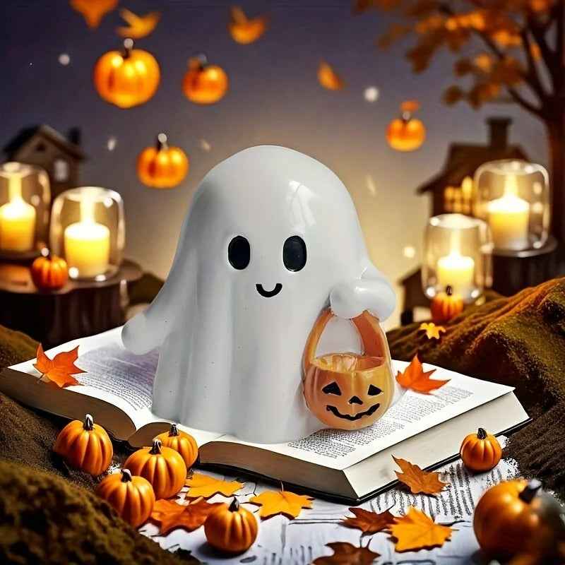 Cute Ghost Jack-o'-Lantern Statue