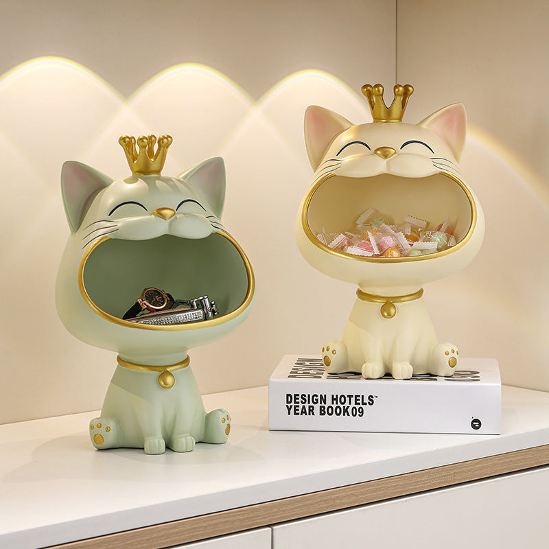 Cute Crown Cat Storage Bowl Statue