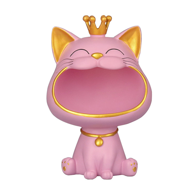 Cute Cat Crown Storage Bowl Statue