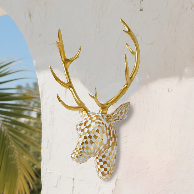 Modern Checkered Deer Head Wall Sculpture