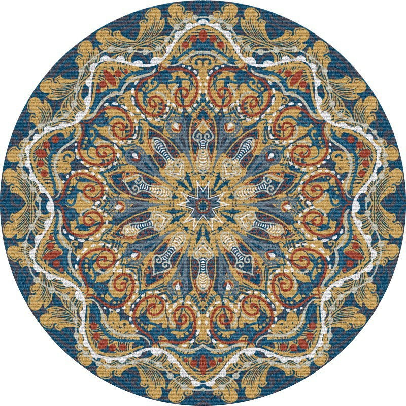 Persian Mandala Round Rug in Blue and Gold