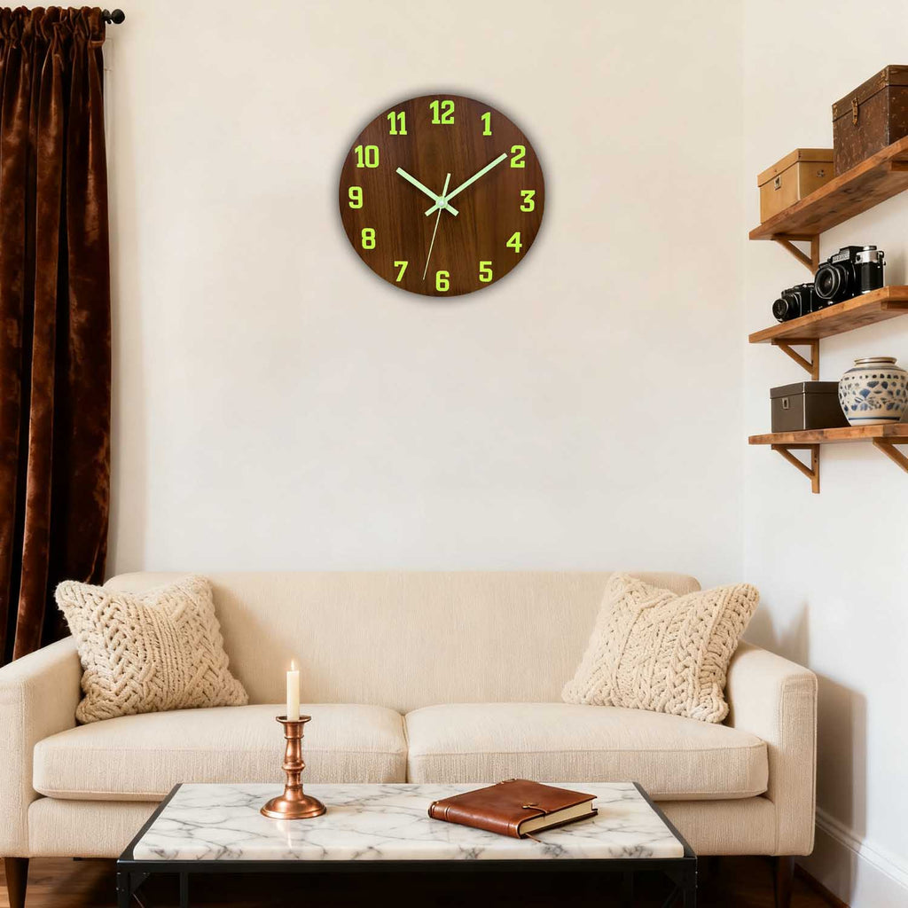12-Inch Luminous Wooden Wall Clock