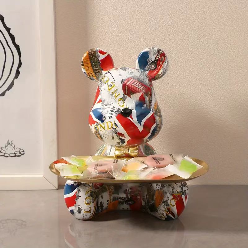 Luxury Marble Teddy Bear Tray Statue