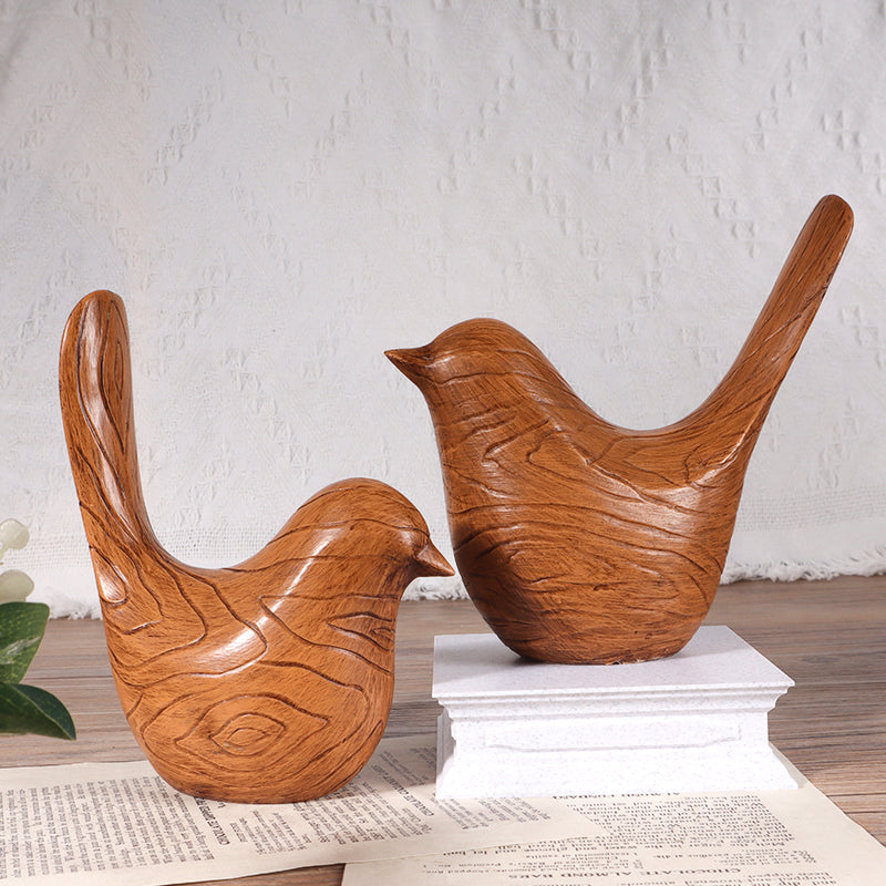 Modern Nordic Wood Look Bird Sculptures Set