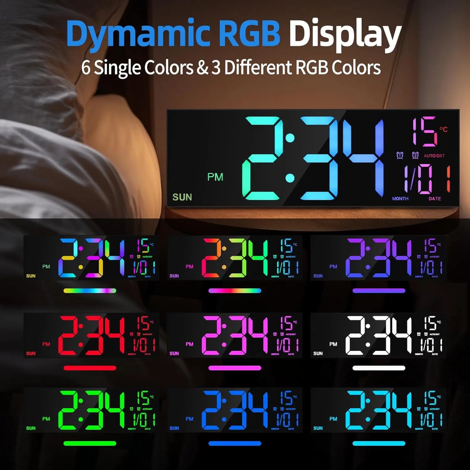 RGB Digital LED Wall Clock with Remote Control