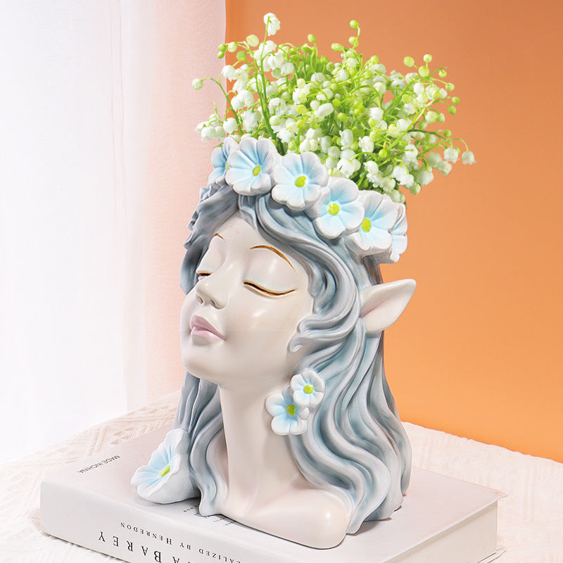 Floral Angel Head Planter Statue