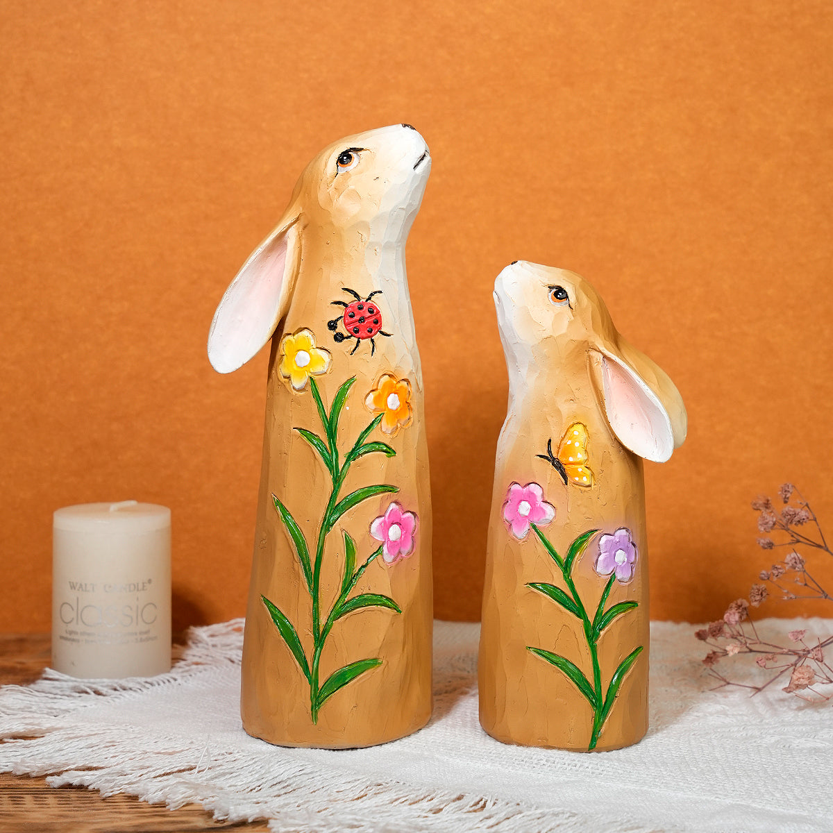 Minimalist Floral Rabbit Statues Set