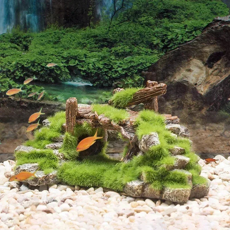 Rustic Moss Bridge Aquarium Ornament