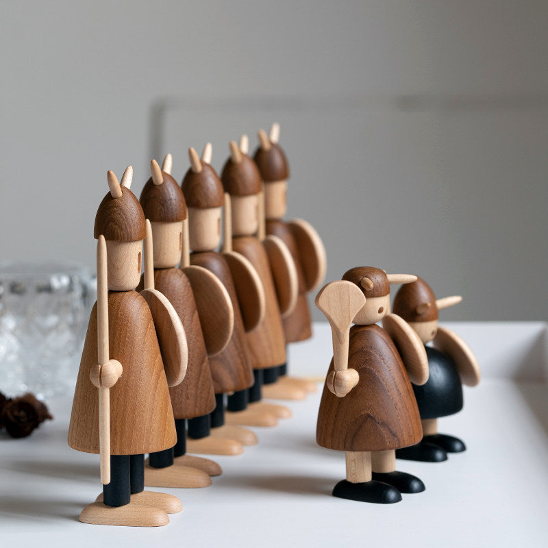 Cute Nordic Wooden Viking Figurines