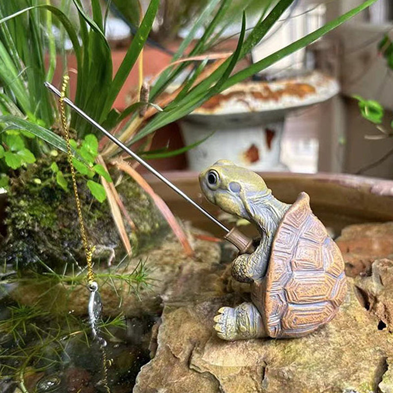 Funny Fishing Turtle Figurine
