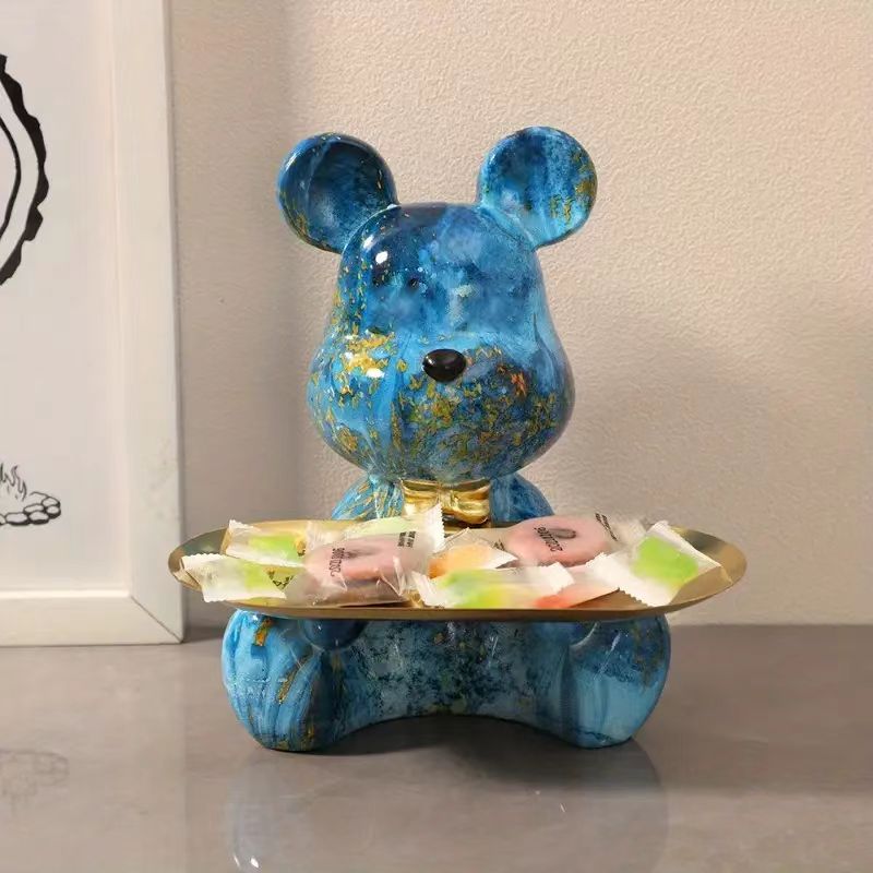 Luxury Marble Teddy Bear Tray Statue