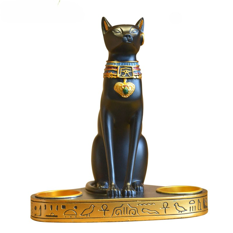Antique Bastet Candle Holder Statue