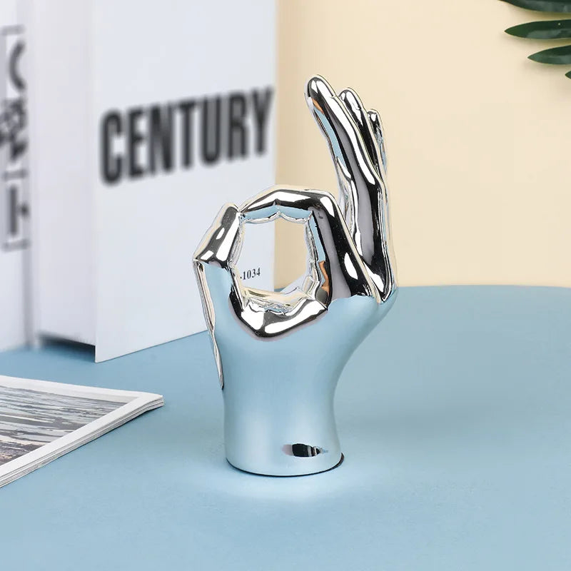 Modern Chrome Hand Gesture Sculpture Set