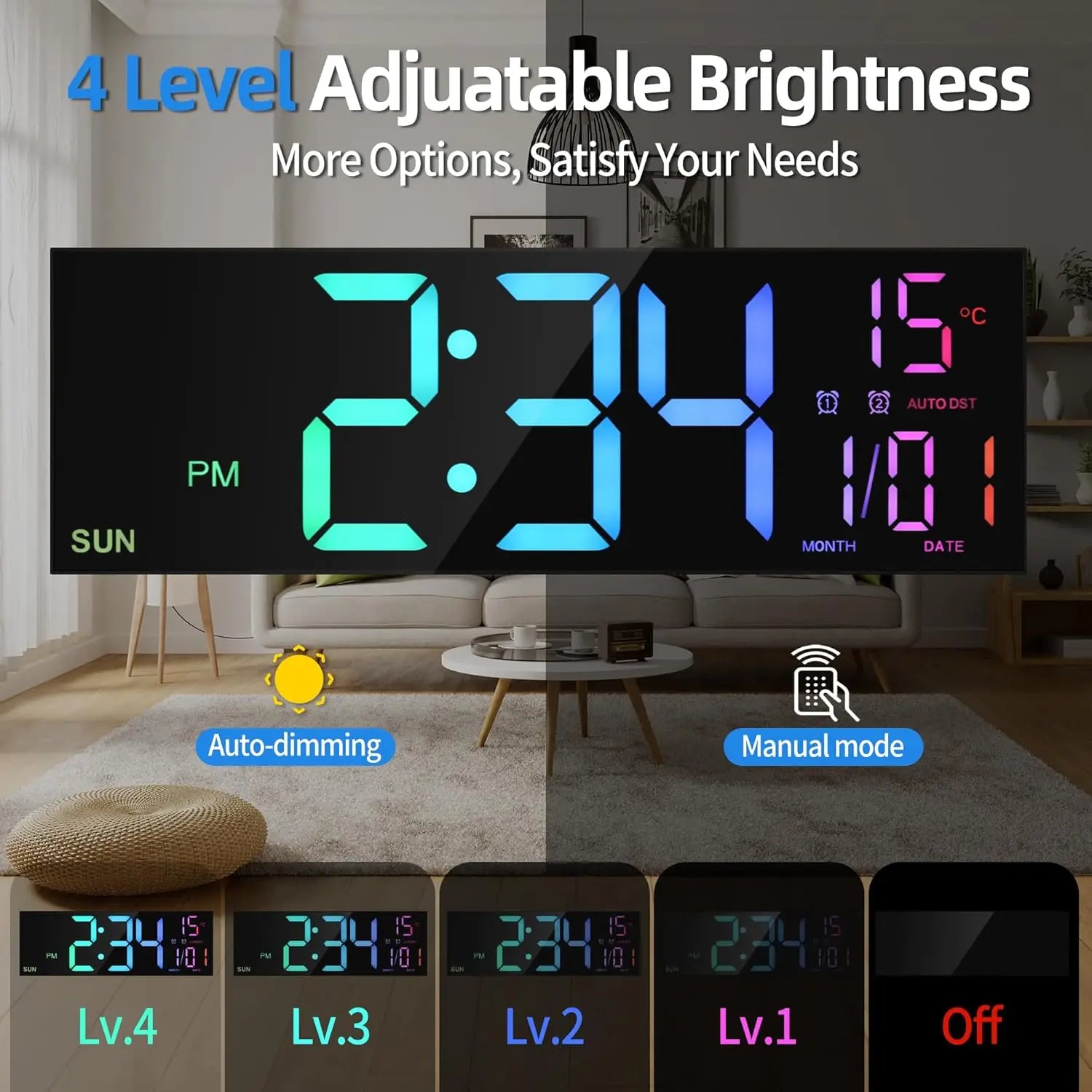 RGB Digital LED Wall Clock with Remote Control