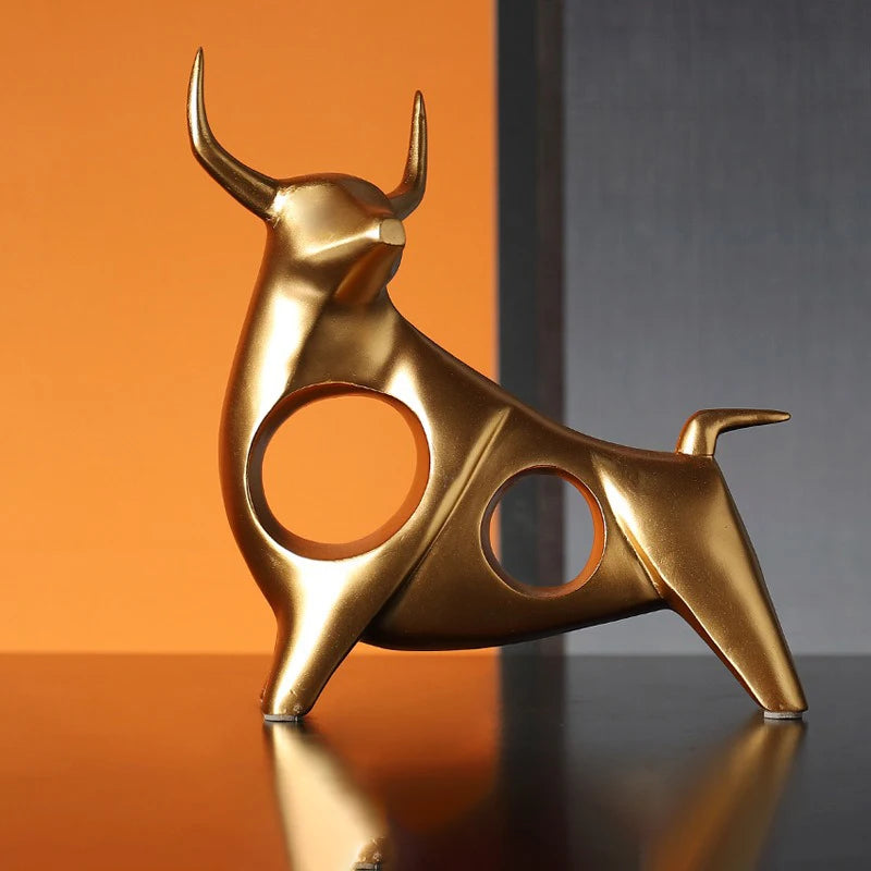 Modern Geometric Golden Bull Sculpture