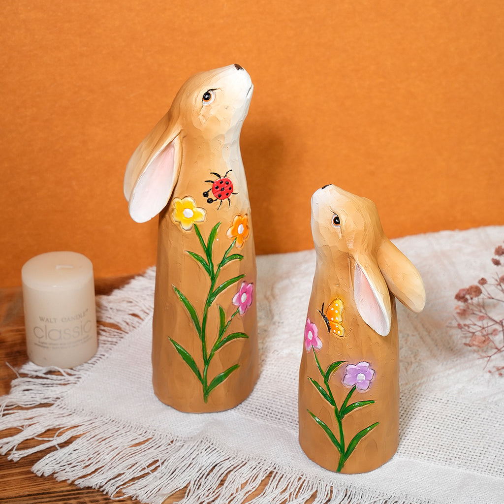 Minimalist Floral Rabbit Statues Set