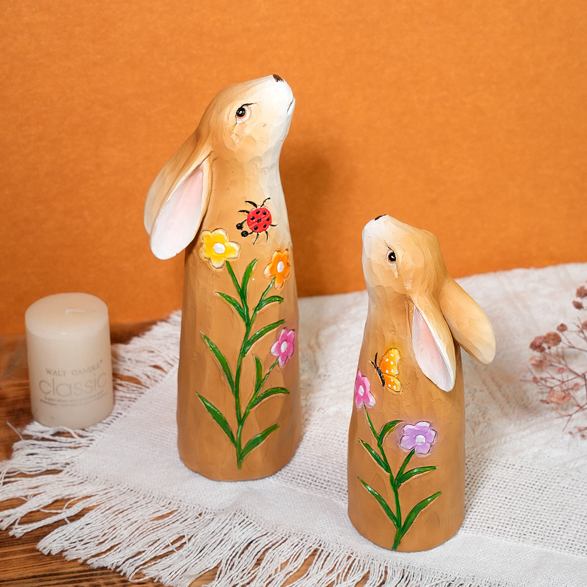 Minimalist Floral Rabbit Statues Set