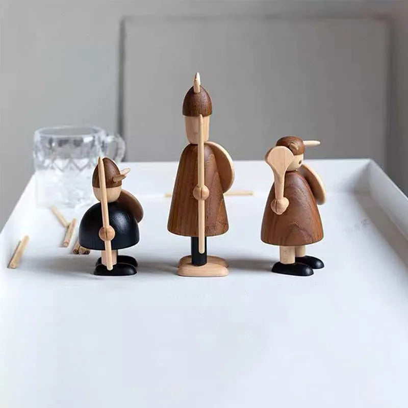 Cute Nordic Wooden Viking Figurines