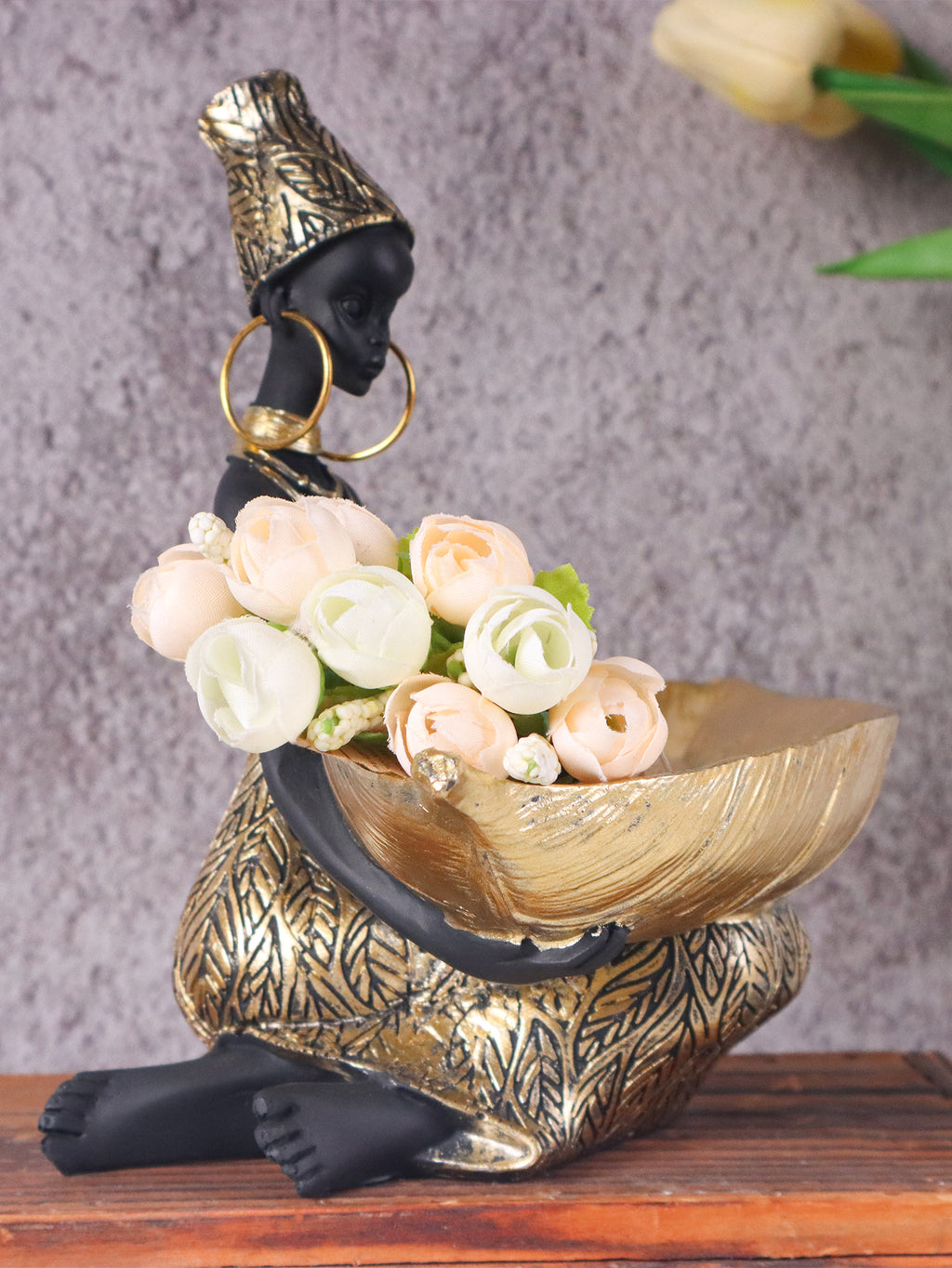 African Tribal Woman Butler Tray Sculpture