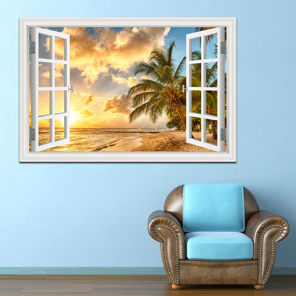 Golden Sunset Deck 3D Window Effect Wall Sticker