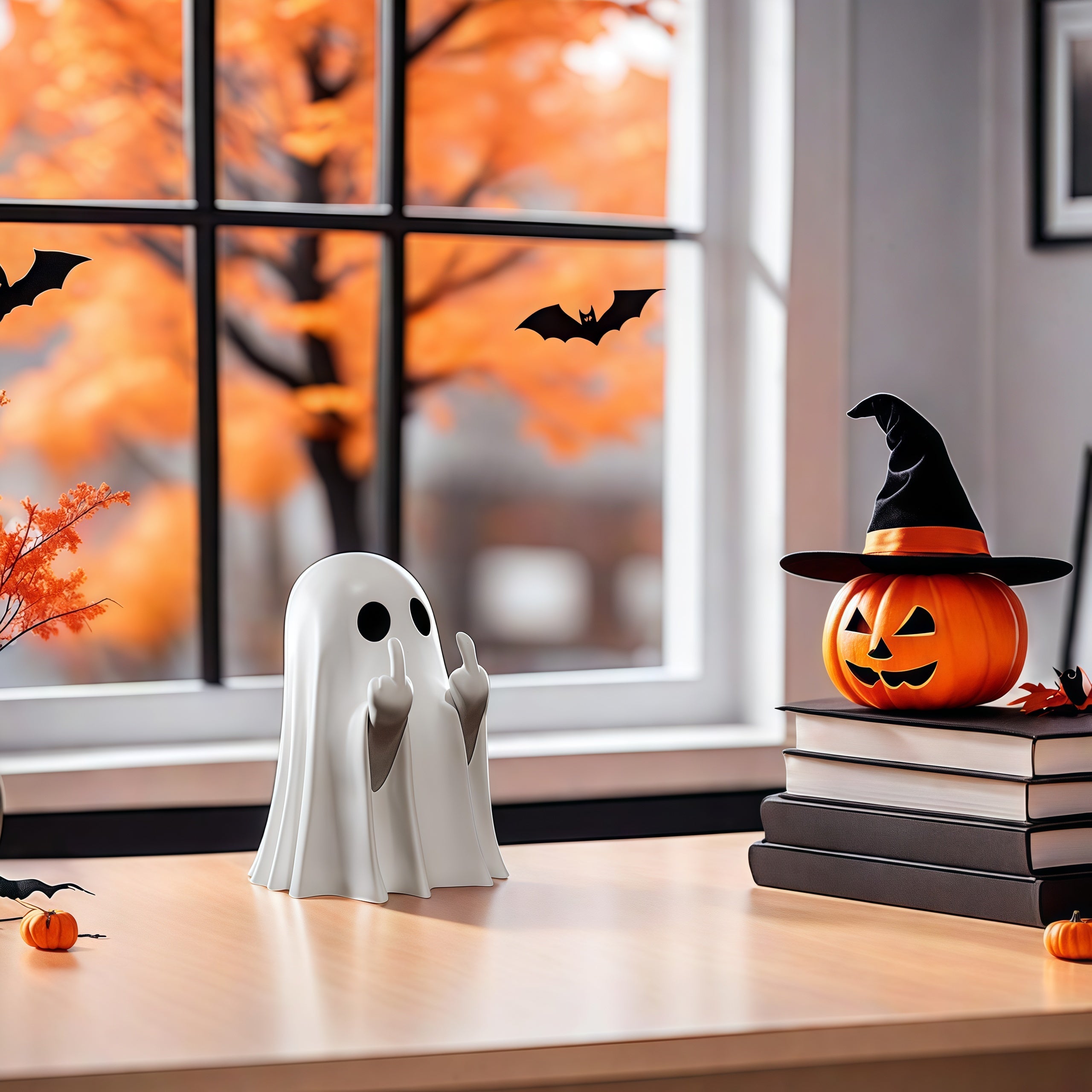Cute Middle Finger Ghost Statue