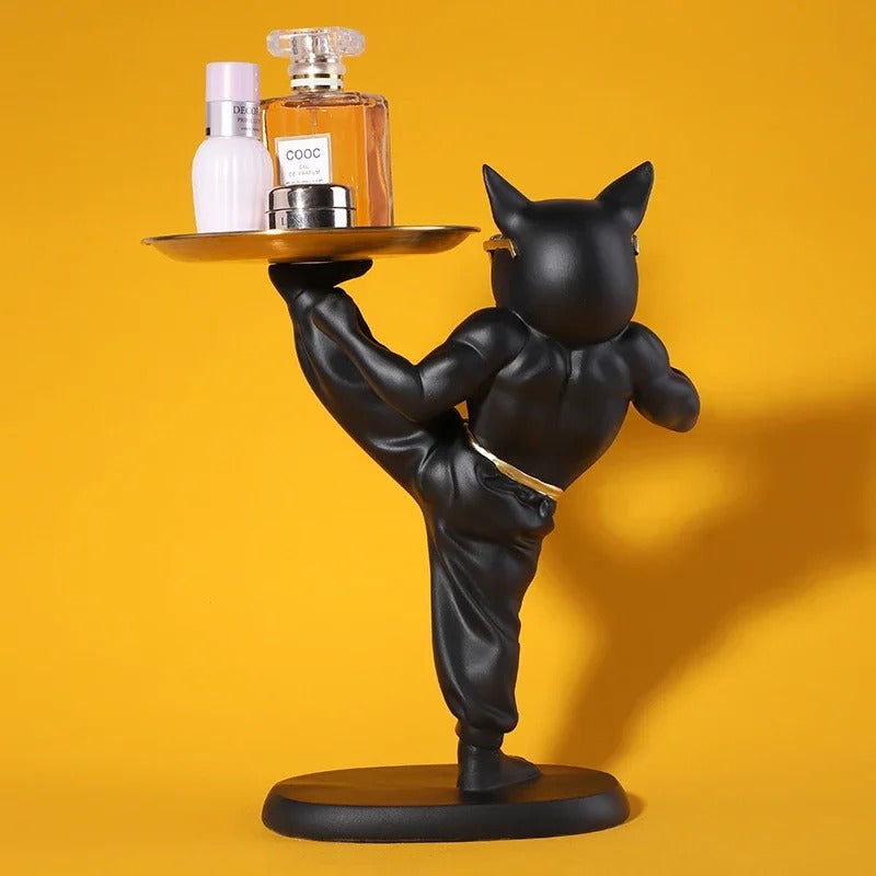 Modern Karate French Bulldog Butler Tray Statue
