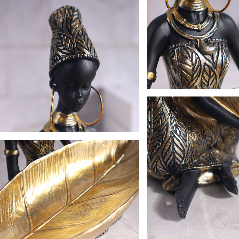 African Tribal Woman Butler Tray Sculpture