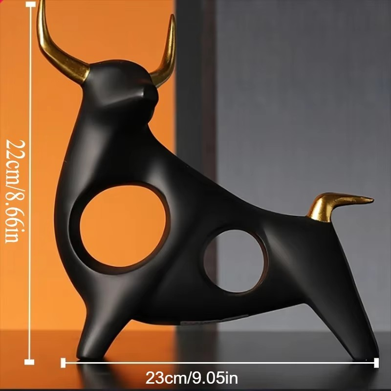 Modern Geometric Black & Golden  Bull Sculpture
