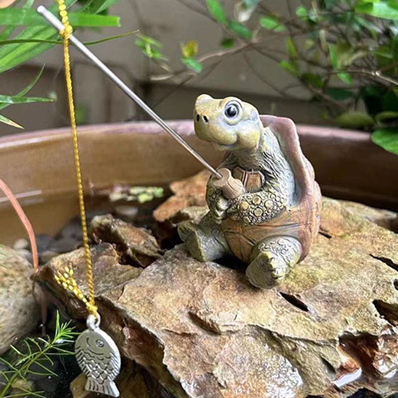 Funny Fishing Turtle Figurine