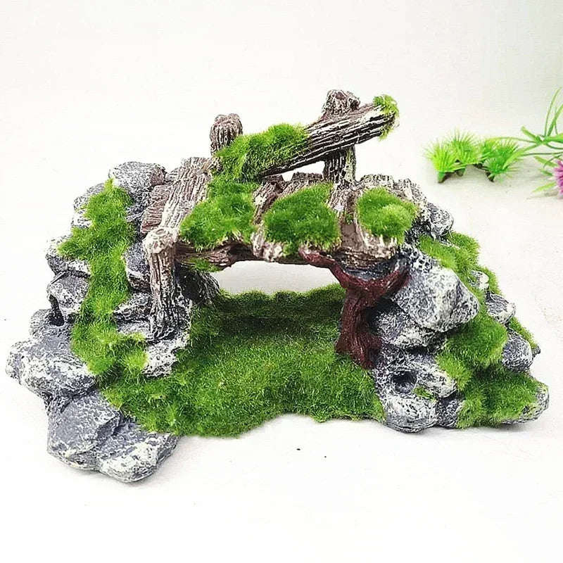 Rustic Moss Bridge Aquarium Ornament