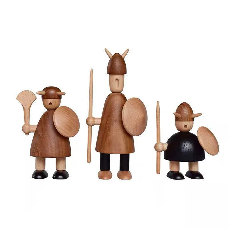 Cute Nordic Wooden Viking Figurines