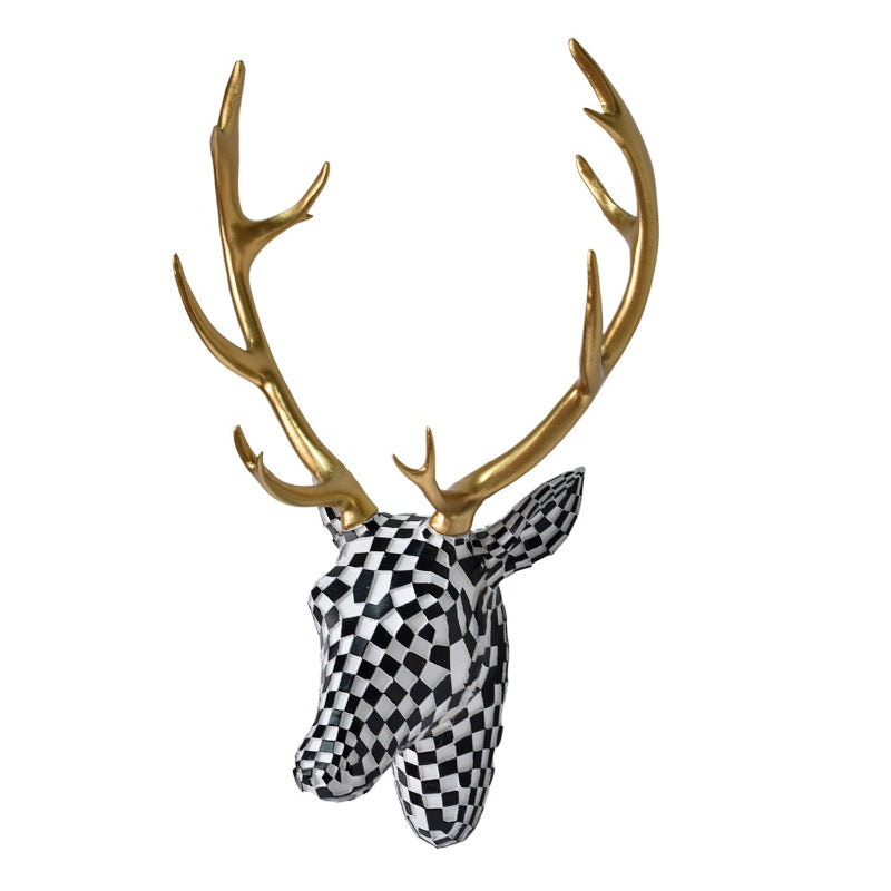 Modern Checkered Deer Head Wall Sculpture