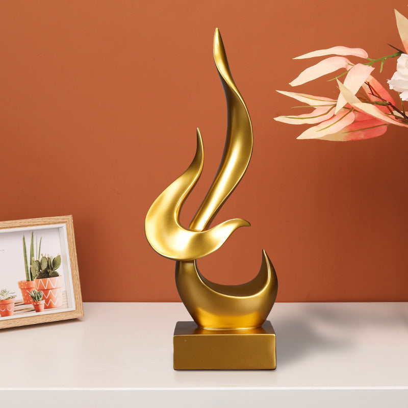 Modern Golden Flame Sculpture