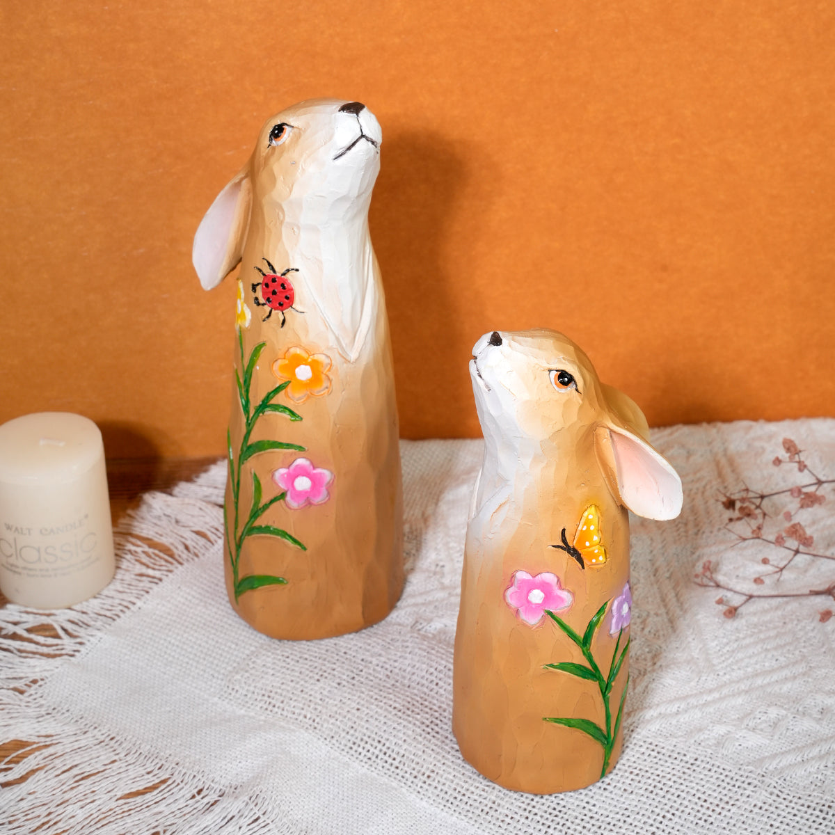 Minimalist Floral Rabbit Statues Set