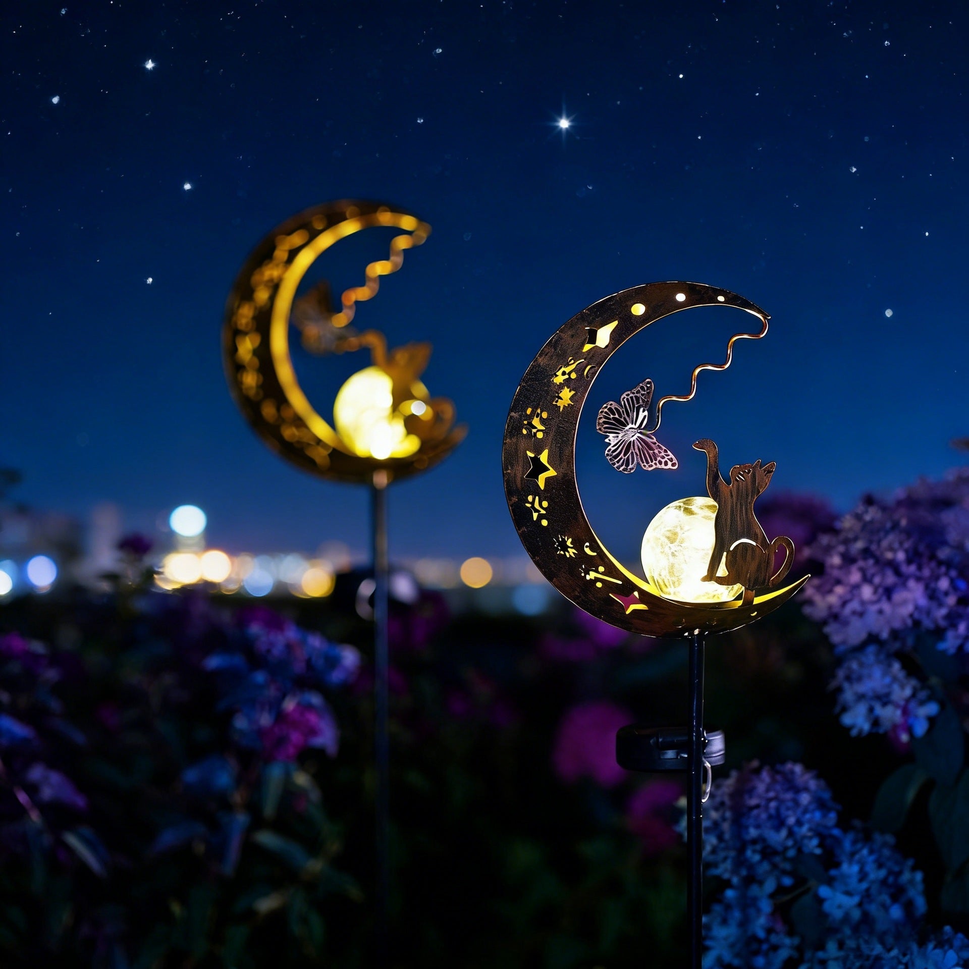 Solar Cat & Butterfly Moon Garden Light Decoration
