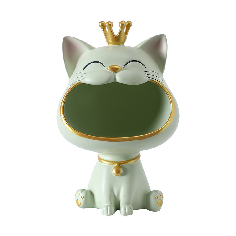 Cute Crown Cat Storage Bowl Statue
