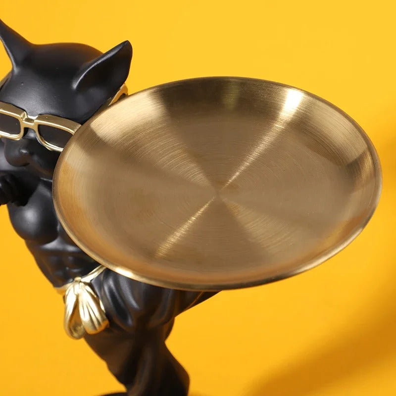 Modern Karate French Bulldog Butler Tray Statue
