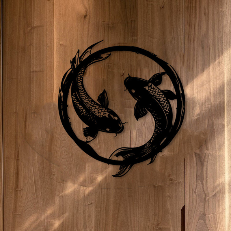 Circular Koi Fish Metal Wall Art