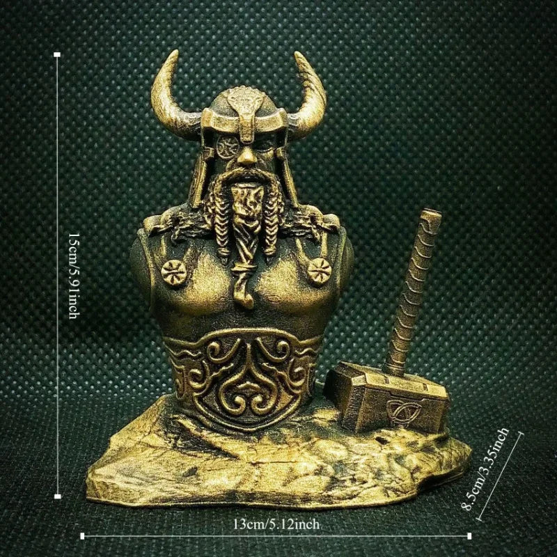 Nordic Warrior Bust with Hammer Sculpture