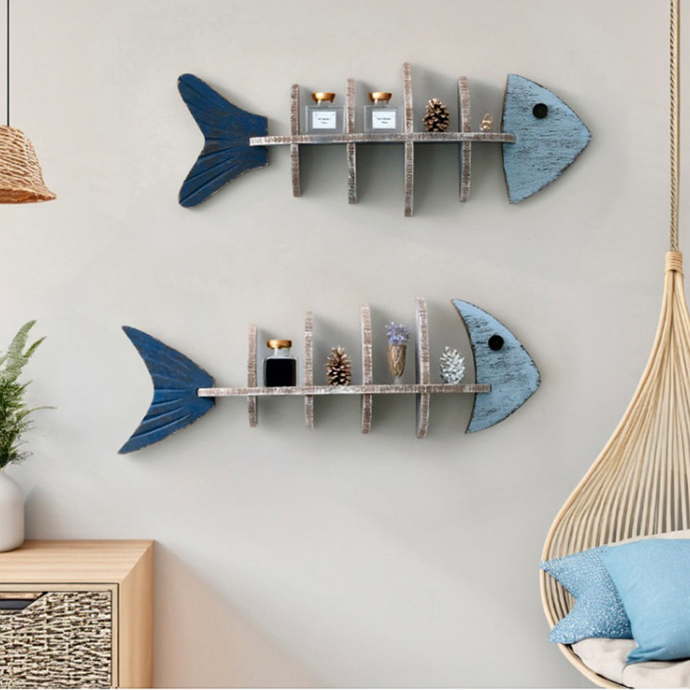 Nordic Wooden Fish Bone Shelves Décor