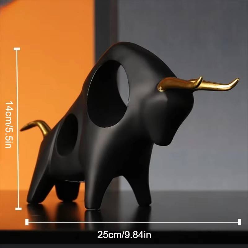 Modern Geometric Black & Golden  Bull Sculpture