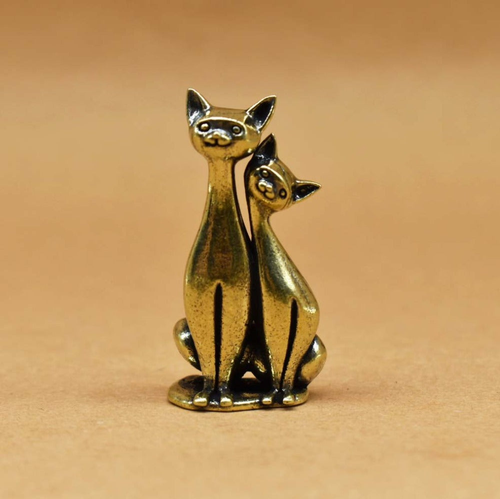 Golden Cat Couple Sculpture