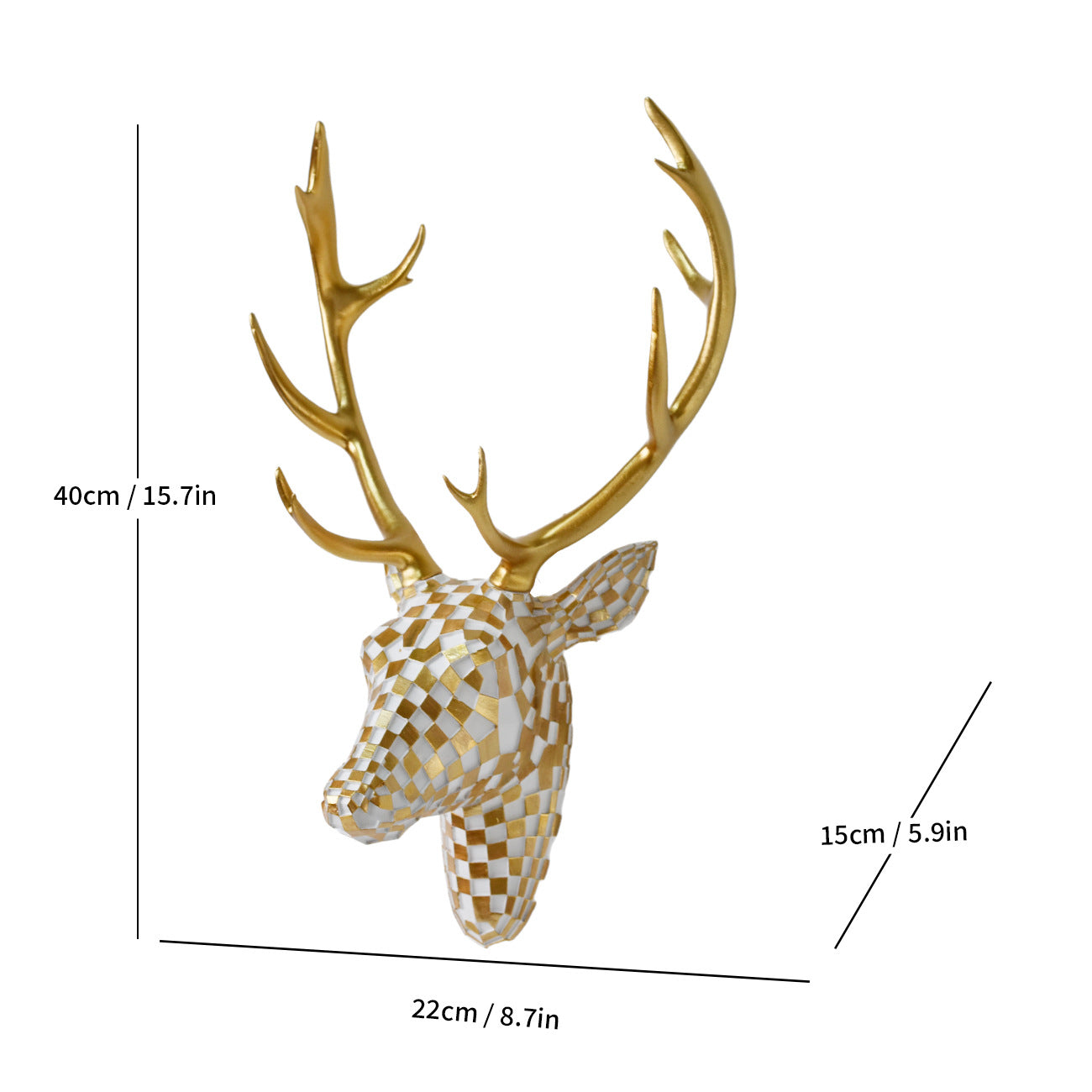 Modern Checkered Deer Head Wall Sculpture