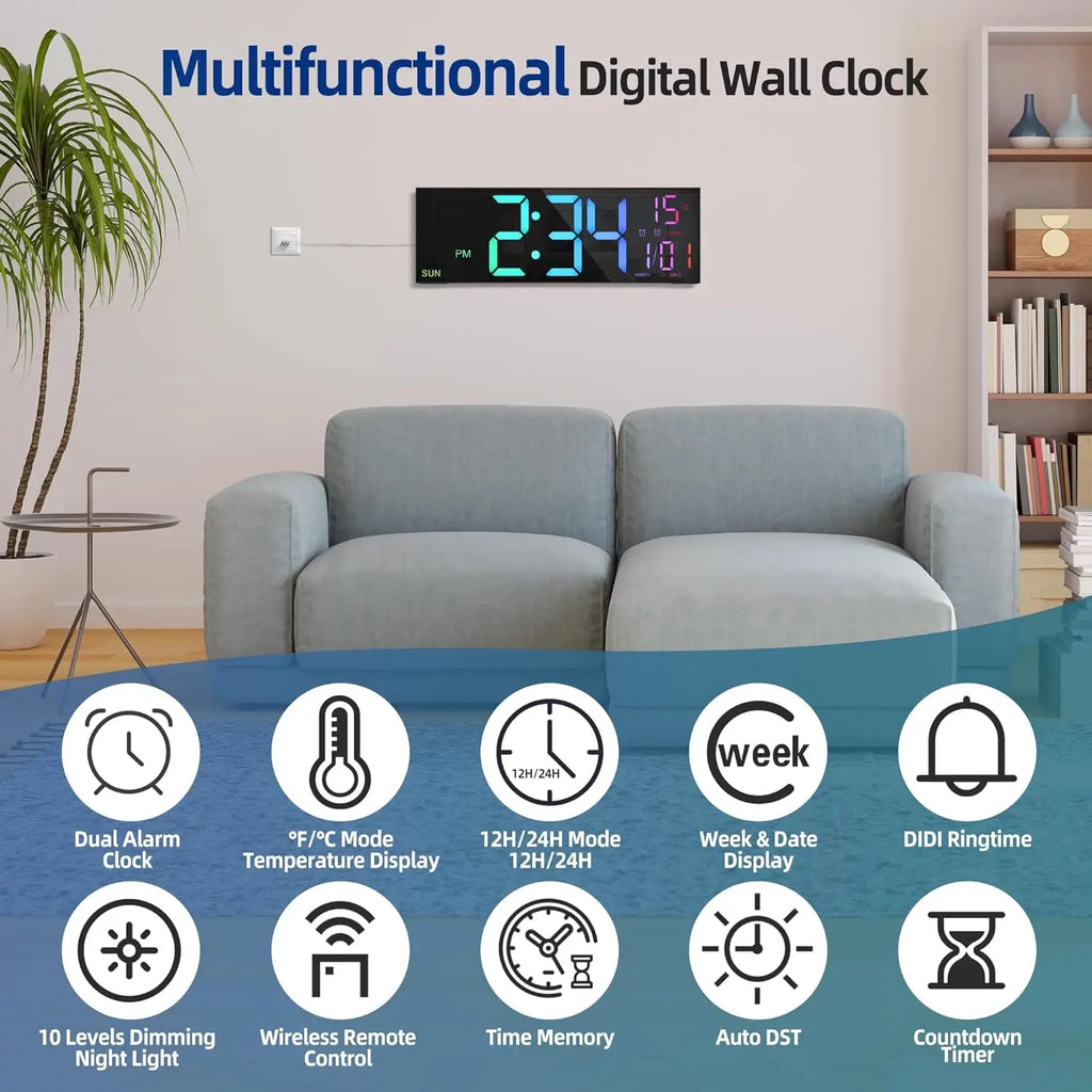 RGB Digital LED Wall Clock with Remote Control
