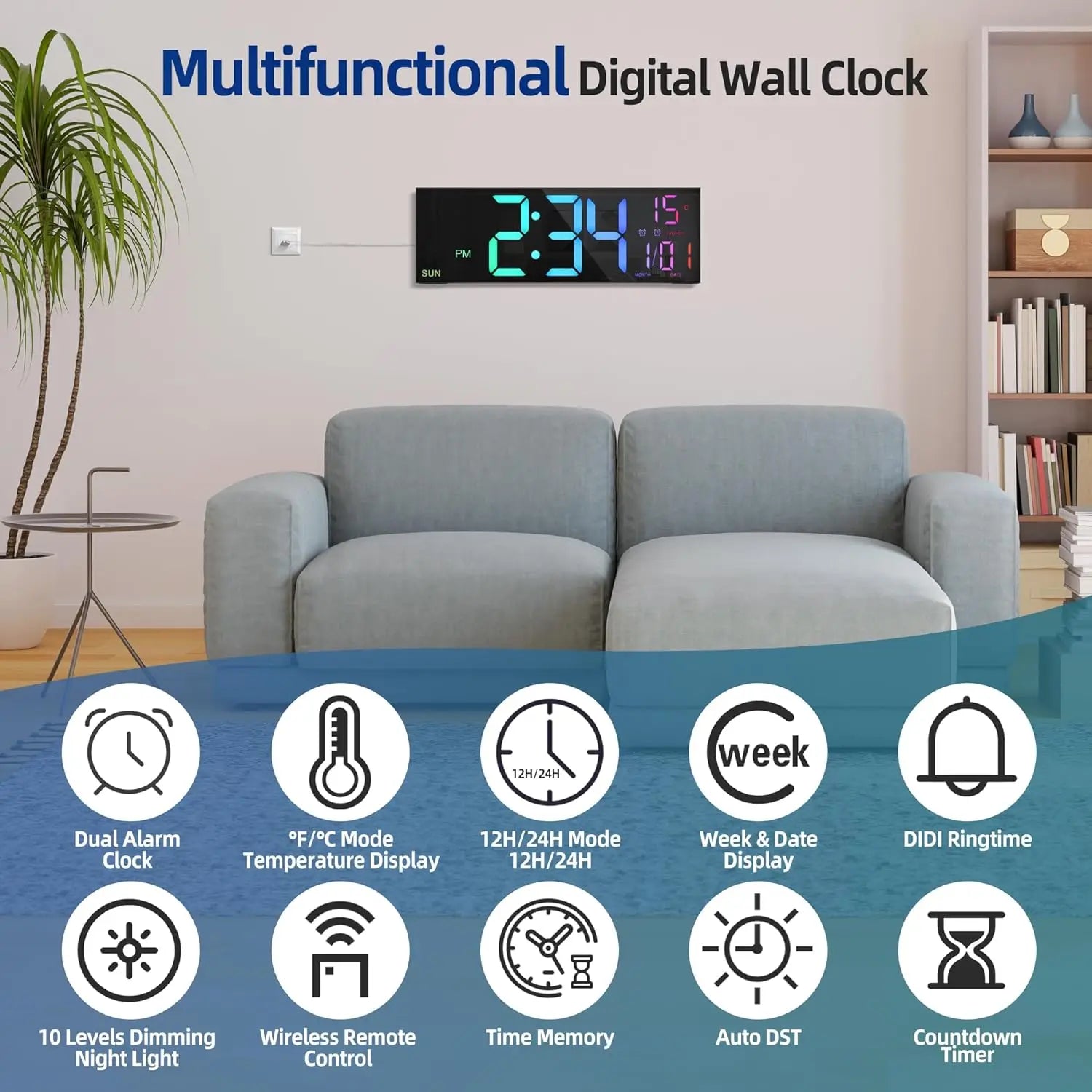 RGB Digital LED Wall Clock with Remote Control