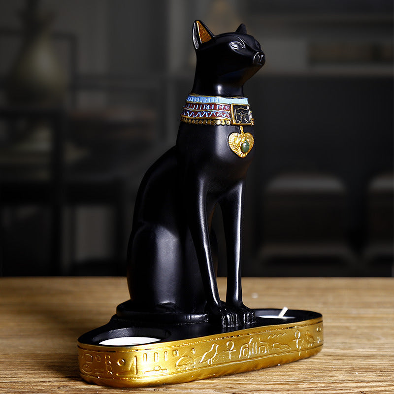Antique Bastet Candle Holder Statue